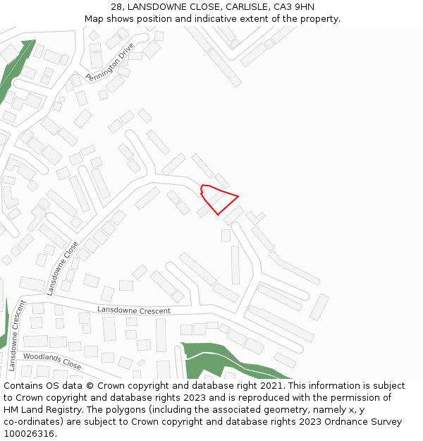 28, LANSDOWNE CLOSE, CARLISLE, CA3 9HN: Location map and indicative extent of plot