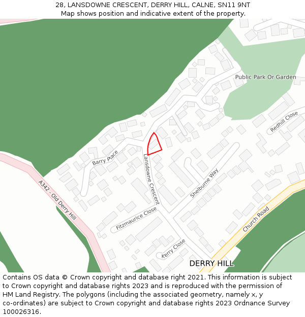 28, LANSDOWNE CRESCENT, DERRY HILL, CALNE, SN11 9NT: Location map and indicative extent of plot