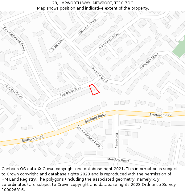 28, LAPWORTH WAY, NEWPORT, TF10 7DG: Location map and indicative extent of plot