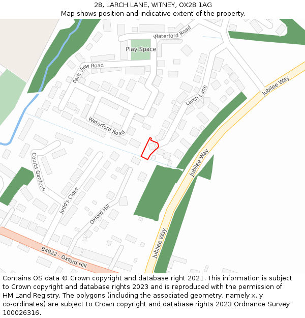 28, LARCH LANE, WITNEY, OX28 1AG: Location map and indicative extent of plot