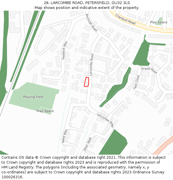 28, LARCOMBE ROAD, PETERSFIELD, GU32 3LS: Location map and indicative extent of plot