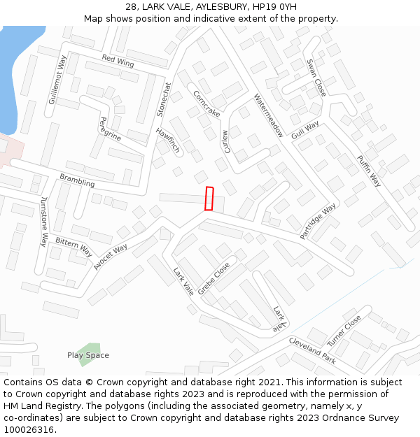 28, LARK VALE, AYLESBURY, HP19 0YH: Location map and indicative extent of plot