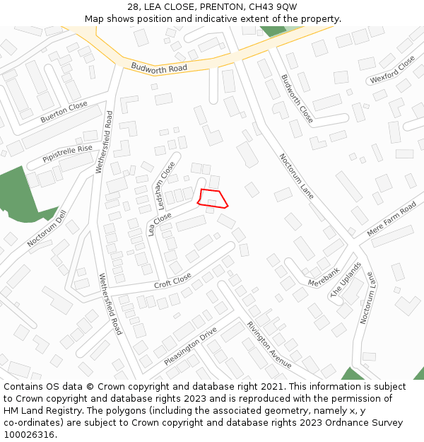 28, LEA CLOSE, PRENTON, CH43 9QW: Location map and indicative extent of plot