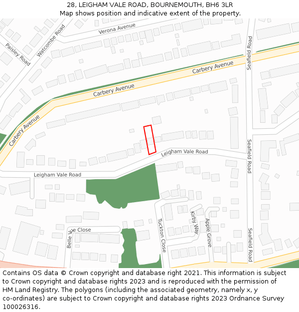 28, LEIGHAM VALE ROAD, BOURNEMOUTH, BH6 3LR: Location map and indicative extent of plot