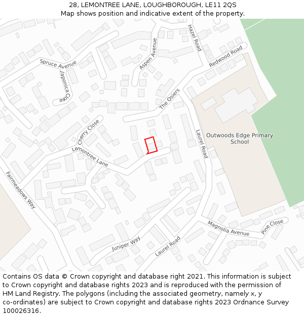 28, LEMONTREE LANE, LOUGHBOROUGH, LE11 2QS: Location map and indicative extent of plot