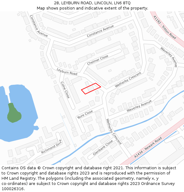 28, LEYBURN ROAD, LINCOLN, LN6 8TQ: Location map and indicative extent of plot