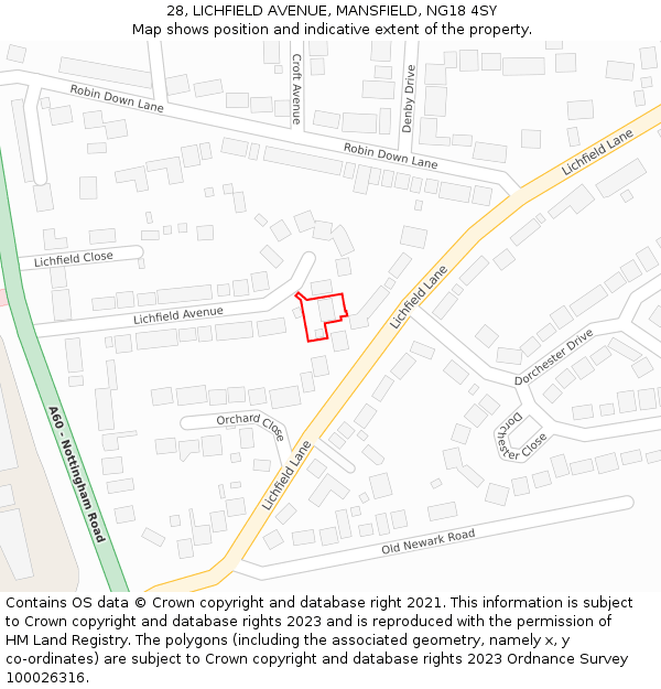 28, LICHFIELD AVENUE, MANSFIELD, NG18 4SY: Location map and indicative extent of plot