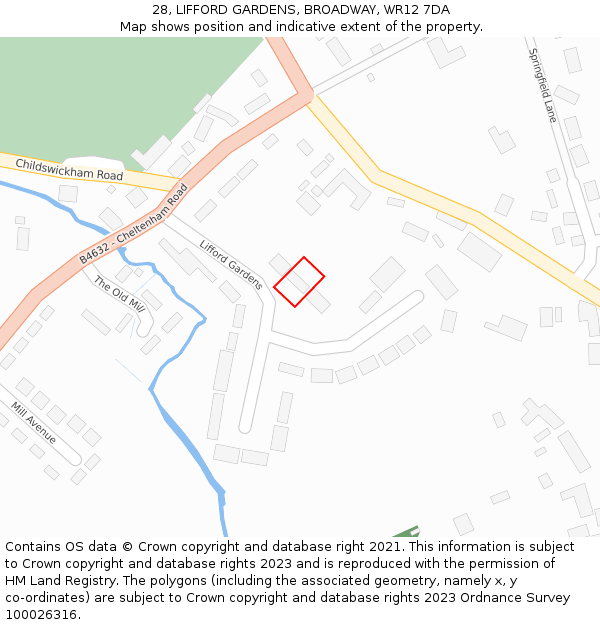 28, LIFFORD GARDENS, BROADWAY, WR12 7DA: Location map and indicative extent of plot