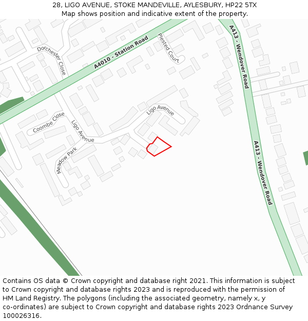 28, LIGO AVENUE, STOKE MANDEVILLE, AYLESBURY, HP22 5TX: Location map and indicative extent of plot