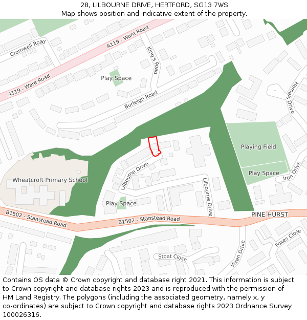 28, LILBOURNE DRIVE, HERTFORD, SG13 7WS: Location map and indicative extent of plot