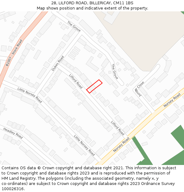 28, LILFORD ROAD, BILLERICAY, CM11 1BS: Location map and indicative extent of plot