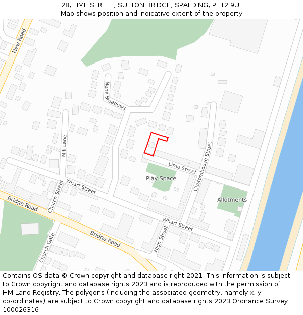 28, LIME STREET, SUTTON BRIDGE, SPALDING, PE12 9UL: Location map and indicative extent of plot