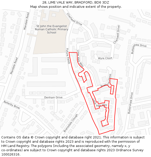 28, LIME VALE WAY, BRADFORD, BD6 3DZ: Location map and indicative extent of plot