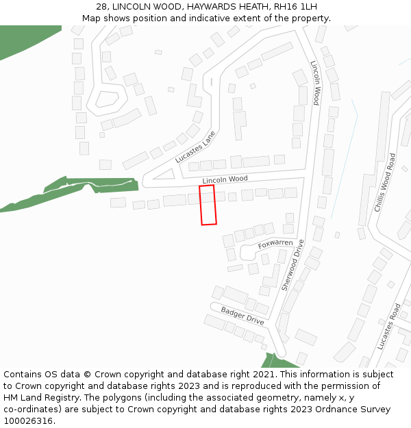 28, LINCOLN WOOD, HAYWARDS HEATH, RH16 1LH: Location map and indicative extent of plot