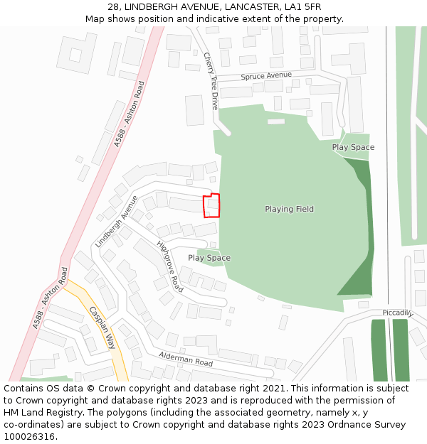 28, LINDBERGH AVENUE, LANCASTER, LA1 5FR: Location map and indicative extent of plot