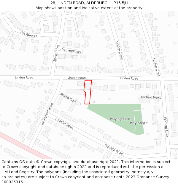 28, LINDEN ROAD, ALDEBURGH, IP15 5JH: Location map and indicative extent of plot