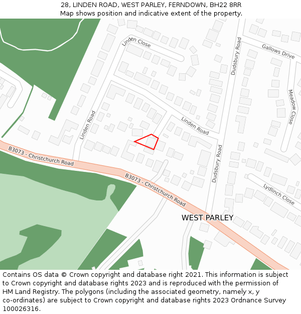 28, LINDEN ROAD, WEST PARLEY, FERNDOWN, BH22 8RR: Location map and indicative extent of plot