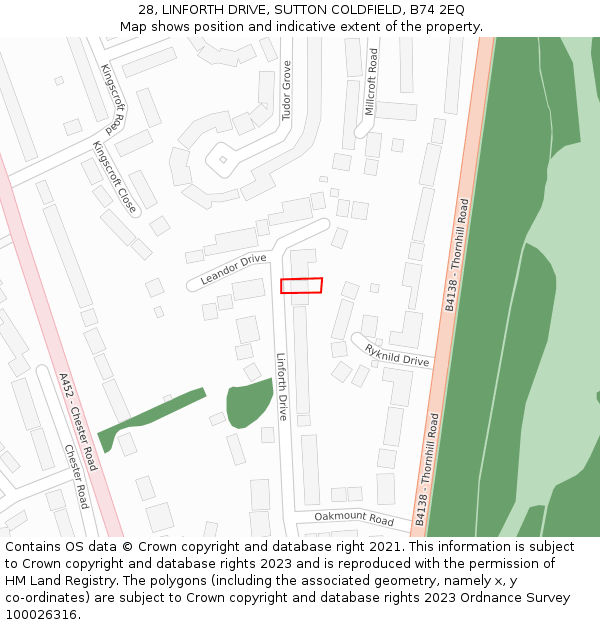 28, LINFORTH DRIVE, SUTTON COLDFIELD, B74 2EQ: Location map and indicative extent of plot