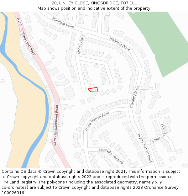 28, LINHEY CLOSE, KINGSBRIDGE, TQ7 1LL: Location map and indicative extent of plot