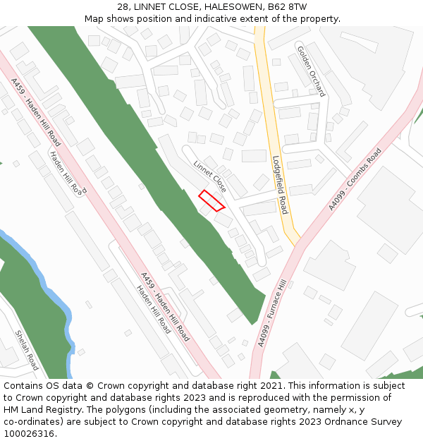 28, LINNET CLOSE, HALESOWEN, B62 8TW: Location map and indicative extent of plot