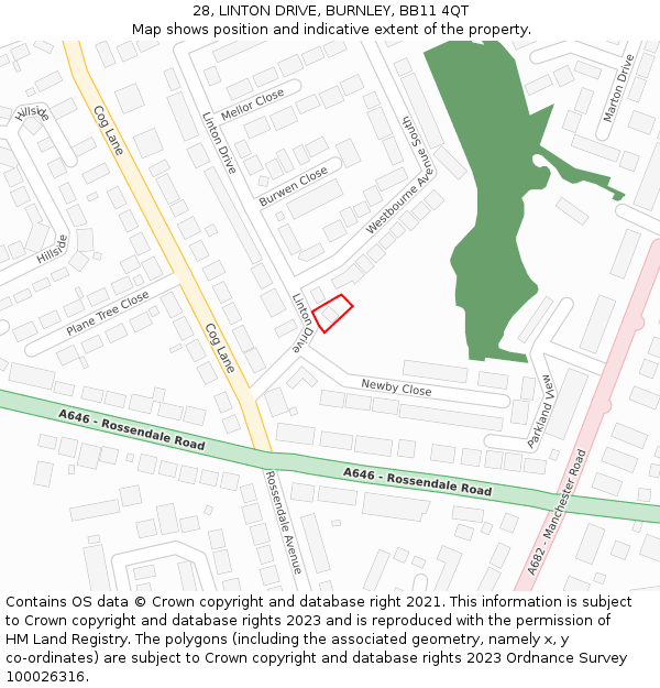 28, LINTON DRIVE, BURNLEY, BB11 4QT: Location map and indicative extent of plot