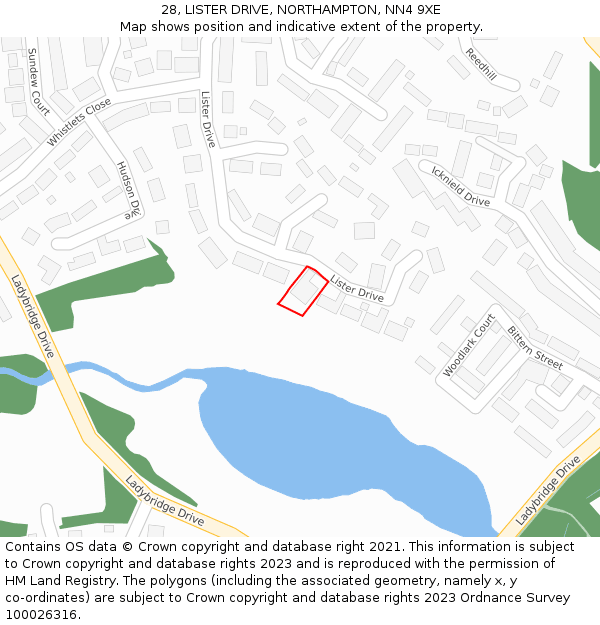 28, LISTER DRIVE, NORTHAMPTON, NN4 9XE: Location map and indicative extent of plot