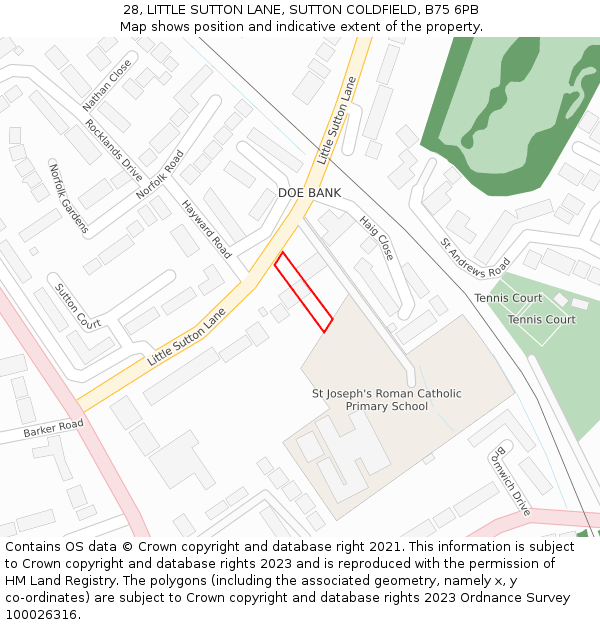 28, LITTLE SUTTON LANE, SUTTON COLDFIELD, B75 6PB: Location map and indicative extent of plot