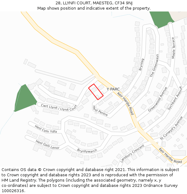 28, LLYNFI COURT, MAESTEG, CF34 9NJ: Location map and indicative extent of plot