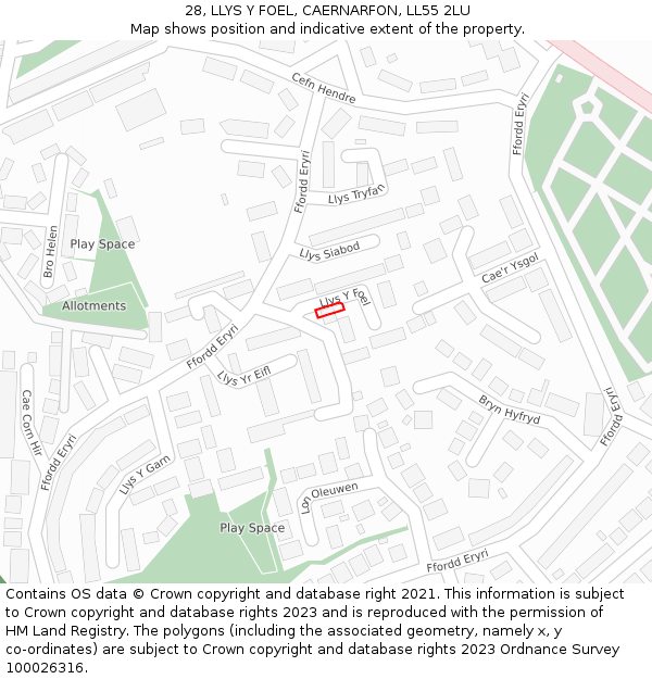 28, LLYS Y FOEL, CAERNARFON, LL55 2LU: Location map and indicative extent of plot