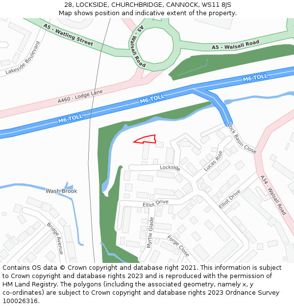 28, LOCKSIDE, CHURCHBRIDGE, CANNOCK, WS11 8JS: Location map and indicative extent of plot