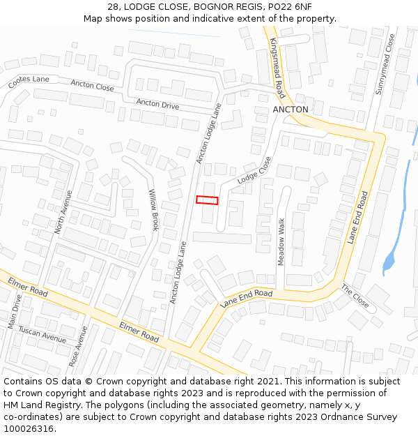 28, LODGE CLOSE, BOGNOR REGIS, PO22 6NF: Location map and indicative extent of plot