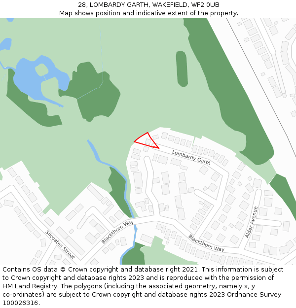 28, LOMBARDY GARTH, WAKEFIELD, WF2 0UB: Location map and indicative extent of plot