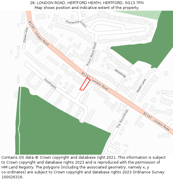 28, LONDON ROAD, HERTFORD HEATH, HERTFORD, SG13 7PN: Location map and indicative extent of plot