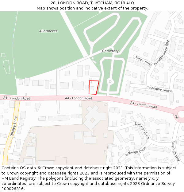 28, LONDON ROAD, THATCHAM, RG18 4LQ: Location map and indicative extent of plot