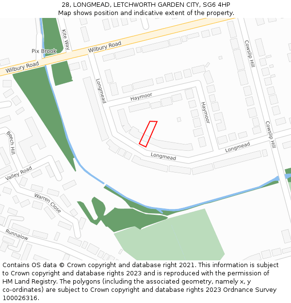 28, LONGMEAD, LETCHWORTH GARDEN CITY, SG6 4HP: Location map and indicative extent of plot