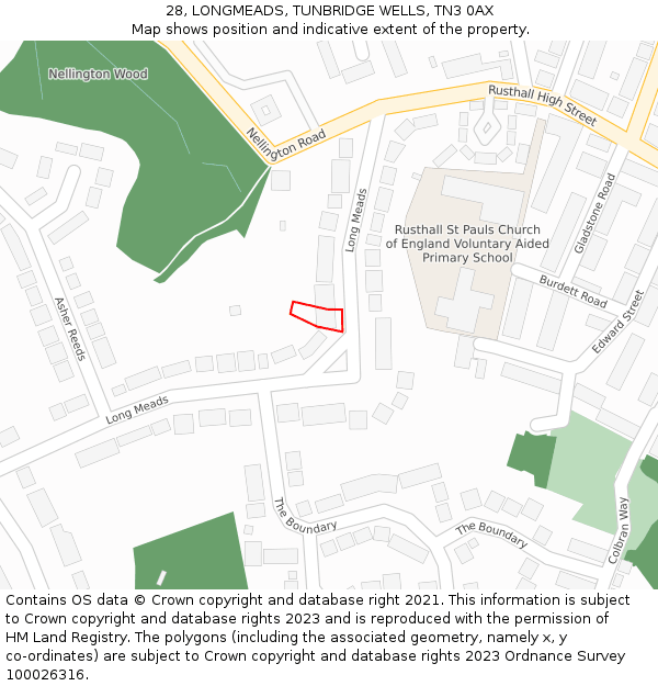 28, LONGMEADS, TUNBRIDGE WELLS, TN3 0AX: Location map and indicative extent of plot