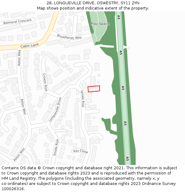 28, LONGUEVILLE DRIVE, OSWESTRY, SY11 2YN: Location map and indicative extent of plot