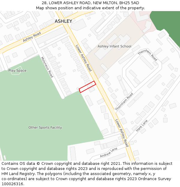 28, LOWER ASHLEY ROAD, NEW MILTON, BH25 5AD: Location map and indicative extent of plot