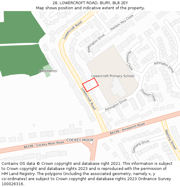 28, LOWERCROFT ROAD, BURY, BL8 2EY: Location map and indicative extent of plot