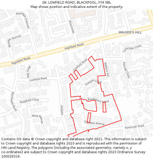 28, LOWFIELD ROAD, BLACKPOOL, FY4 5BL: Location map and indicative extent of plot