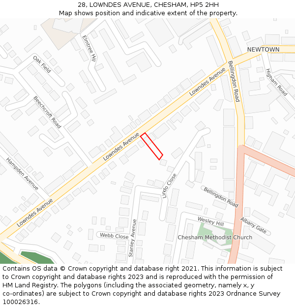 28, LOWNDES AVENUE, CHESHAM, HP5 2HH: Location map and indicative extent of plot