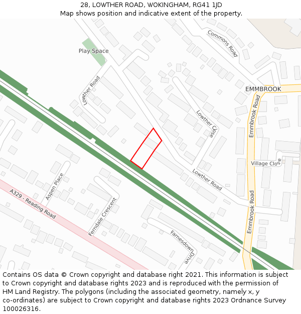 28, LOWTHER ROAD, WOKINGHAM, RG41 1JD: Location map and indicative extent of plot