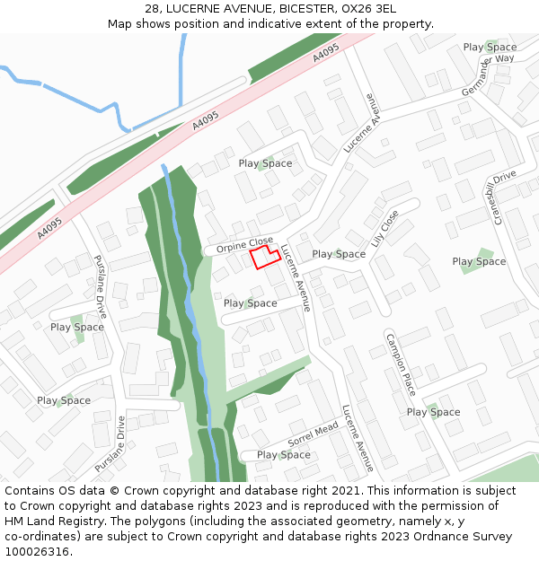 28, LUCERNE AVENUE, BICESTER, OX26 3EL: Location map and indicative extent of plot