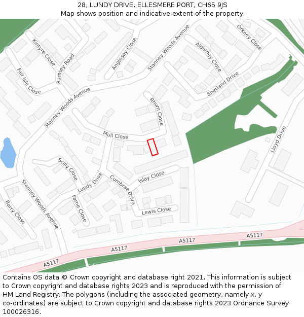 28, LUNDY DRIVE, ELLESMERE PORT, CH65 9JS: Location map and indicative extent of plot