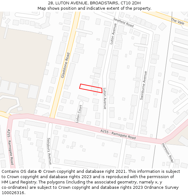 28, LUTON AVENUE, BROADSTAIRS, CT10 2DH: Location map and indicative extent of plot