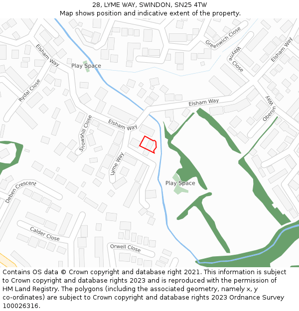 28, LYME WAY, SWINDON, SN25 4TW: Location map and indicative extent of plot