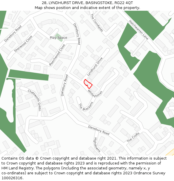 28, LYNDHURST DRIVE, BASINGSTOKE, RG22 4QT: Location map and indicative extent of plot