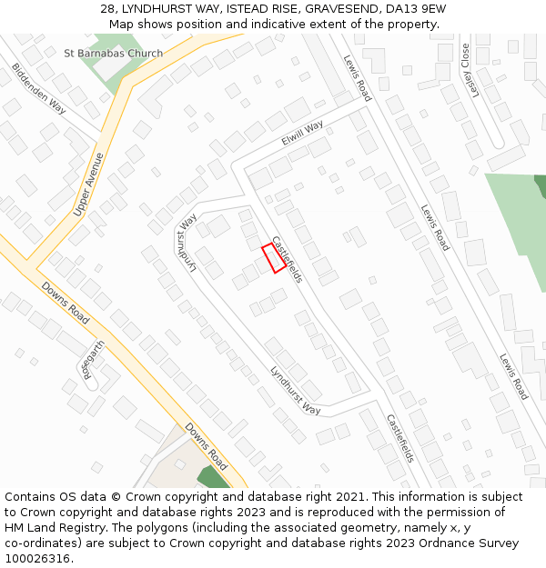 28, LYNDHURST WAY, ISTEAD RISE, GRAVESEND, DA13 9EW: Location map and indicative extent of plot