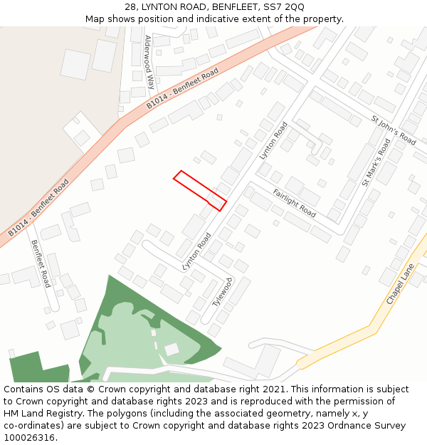 28, LYNTON ROAD, BENFLEET, SS7 2QQ: Location map and indicative extent of plot