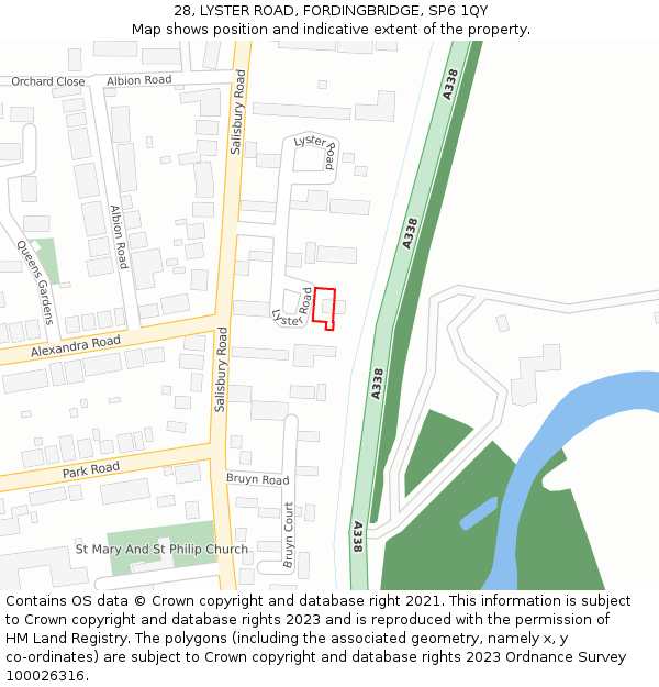 28, LYSTER ROAD, FORDINGBRIDGE, SP6 1QY: Location map and indicative extent of plot